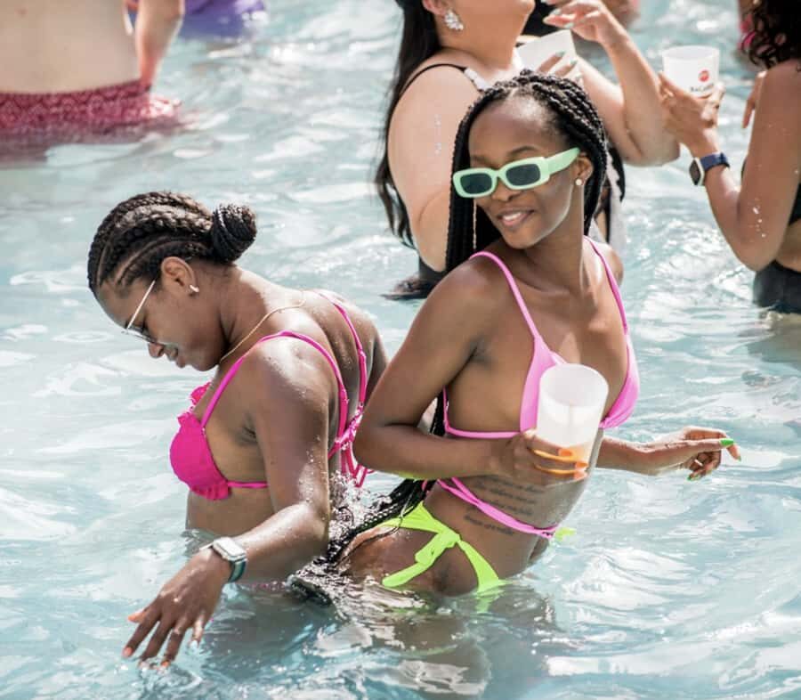#1 Vegas Pool Crawl with Party Bus, Free Drinks & VIP Entry - First dayclub stop: sun, DJs, and getting in without the hassle