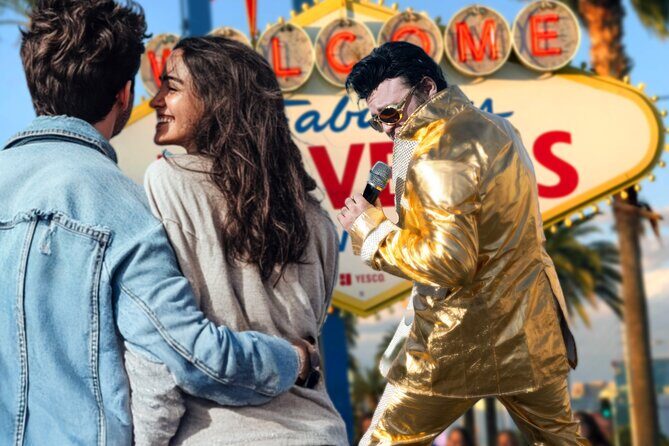 Gold Elvis Wedding or Vow Renewal at Las Vegas Sign - Price and timing: does $98 make sense for a Vegas anniversary?