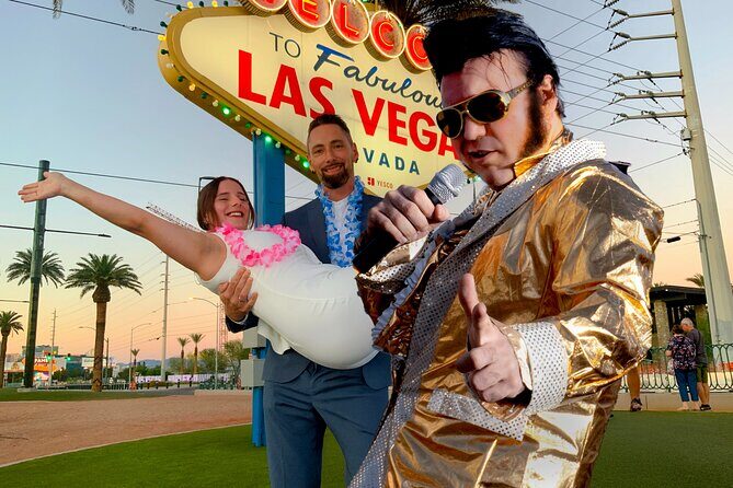 Gold Elvis Wedding or Vow Renewal at Las Vegas Sign - The ceremony at the north side: vows, jokes, and that first-dance moment