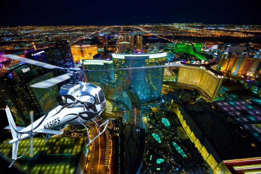 Las Vegas: Nighttime Helicopter Flight over the Strip - The Strip Icons From Above: MGM, High Roller, Eiffel Tower, and More